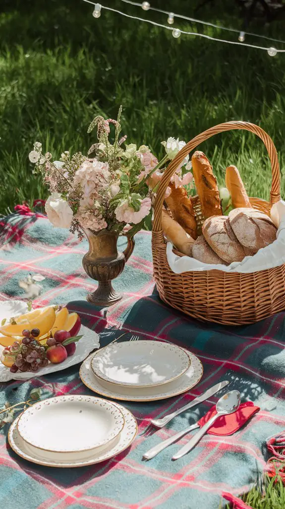 picnic surrounded by flowers