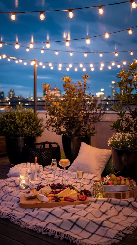 rooftop picnic under lights