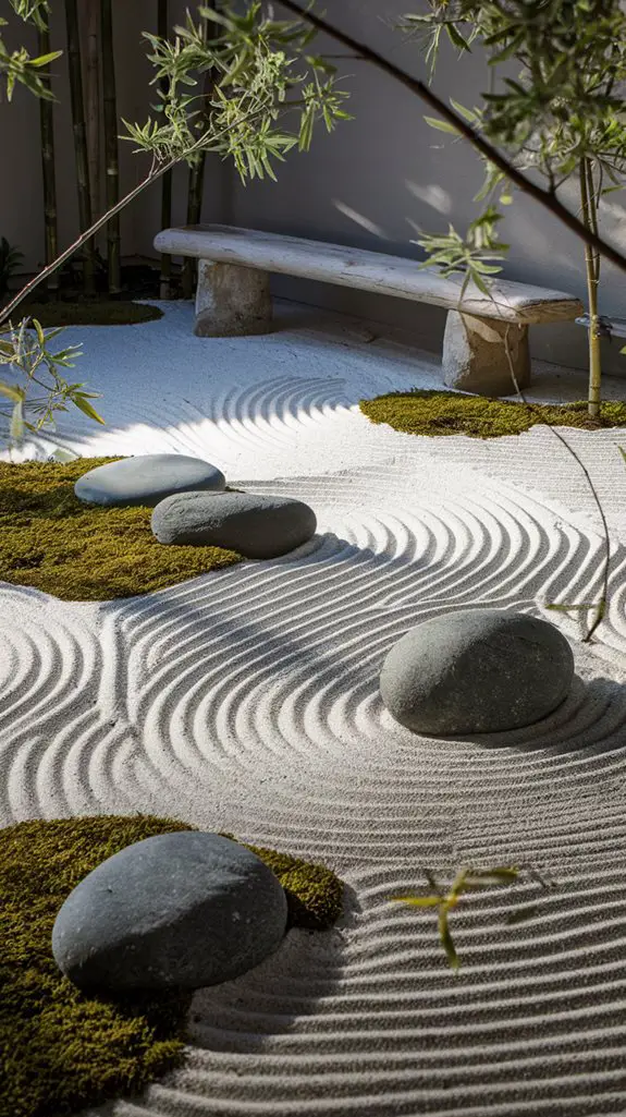 tranquil raked sand stones