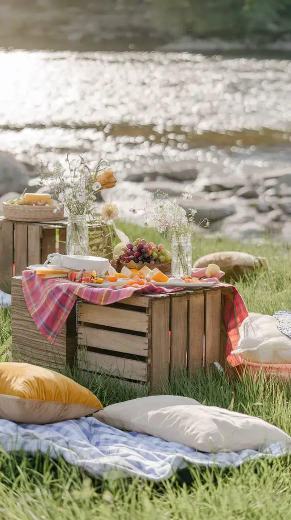 wooden crate picnic setup