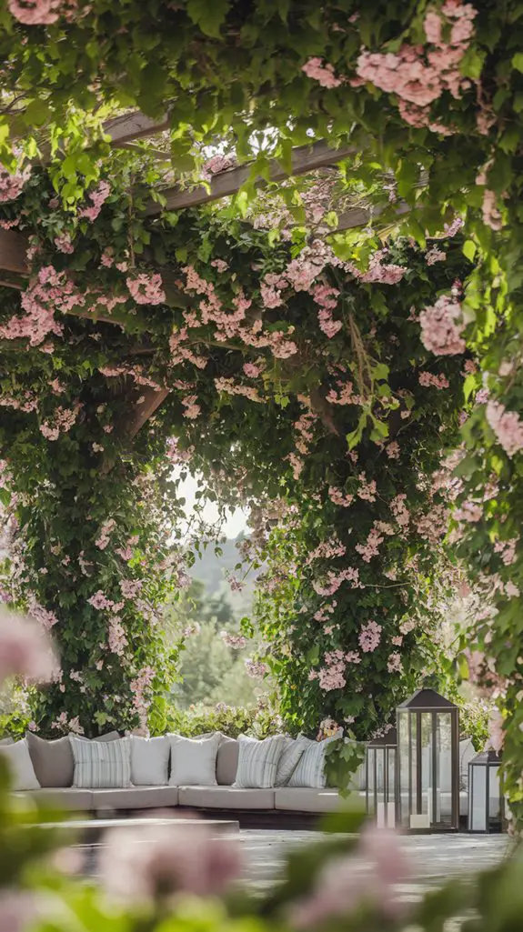 green pergolas with vines