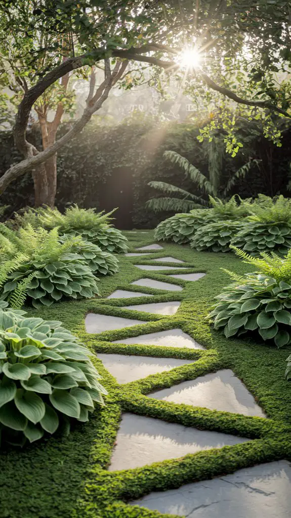 stepping stones with ground cover