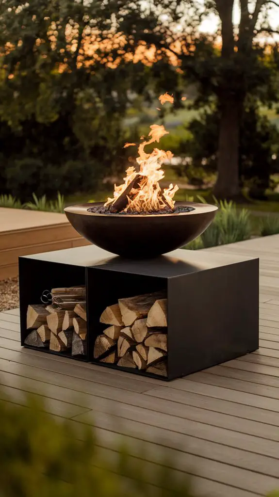 storage equipped elevated fire pit