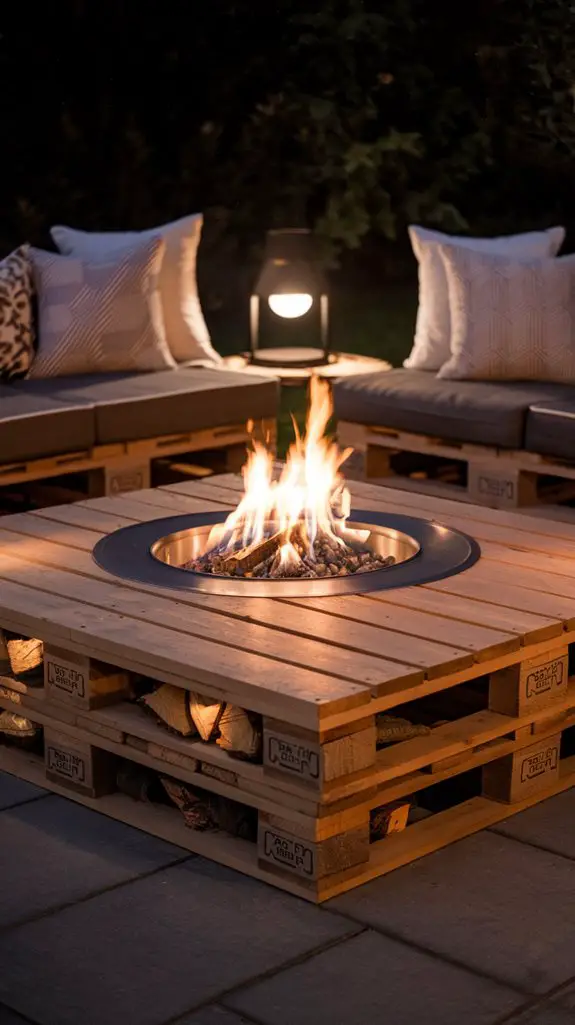 wooden fire pit table
