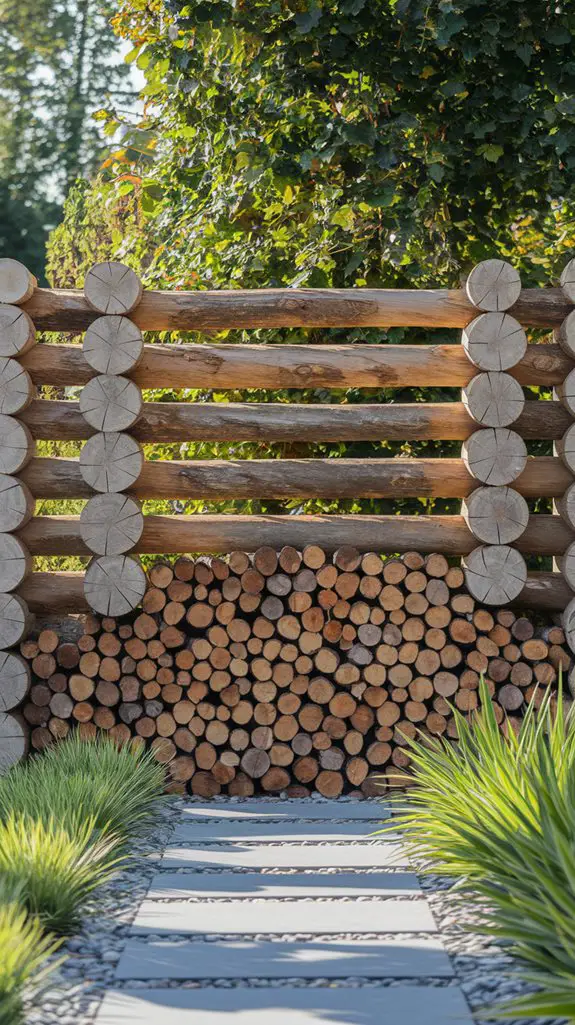 log wall garden boundary