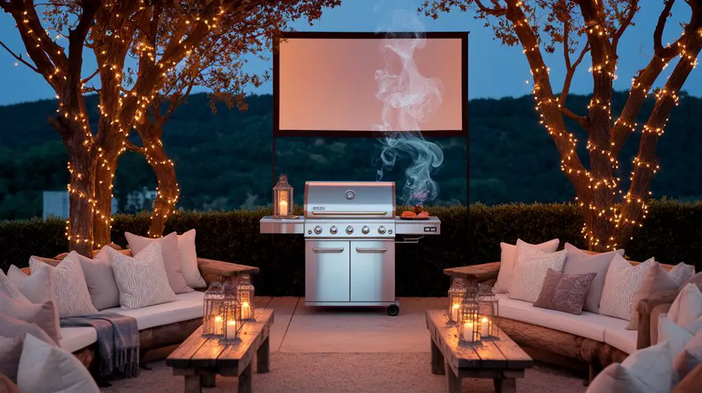 outdoor movie bbq setups