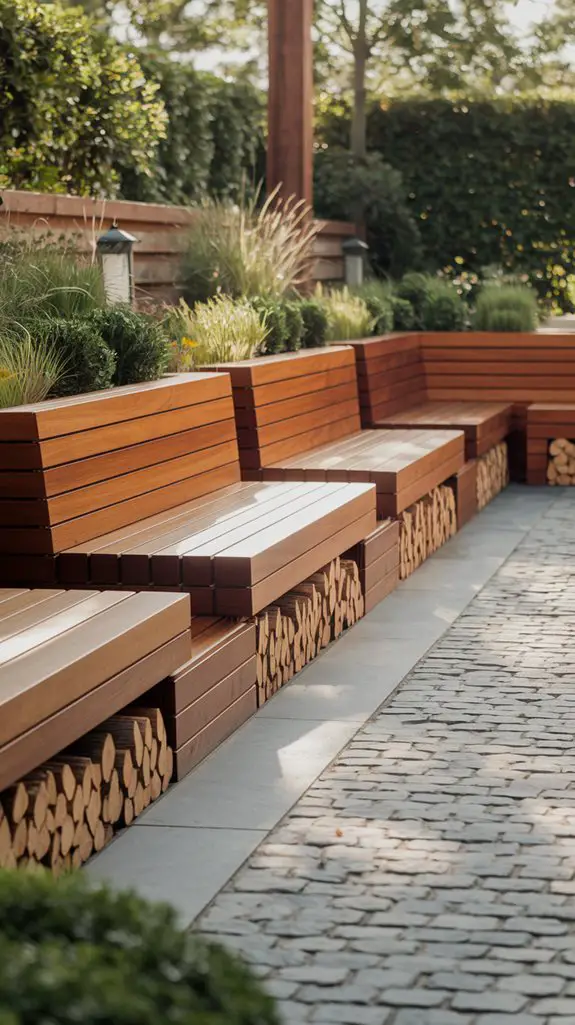 wooden patio storage benches